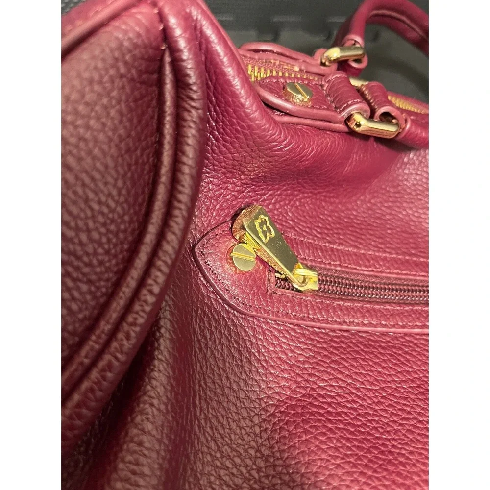 Ora Delphine Satchel Bag Womens Large Burgundy Pebbled Leather Gold Hardware